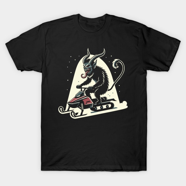 Krampus Riding a Snowmobile Krampusnacht T-Shirt by Huhnerdieb Apparel